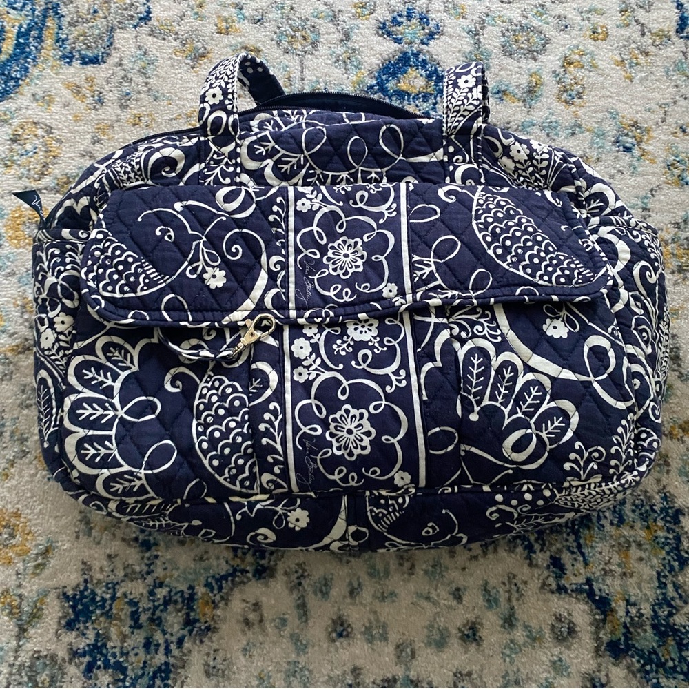 Vera Bradley Twirly Birds (Retired) Navy Cotton Diaper Bag EUC